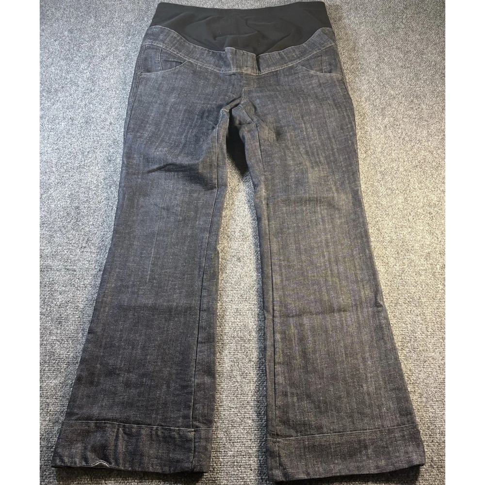 First Kick Maternity Jeans Women L Dark Wash Wide Leg Trouser Full Belly Panel
